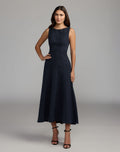 Navy Sleeveless A-Line Boucle Midi Dress - Contemporary Collection