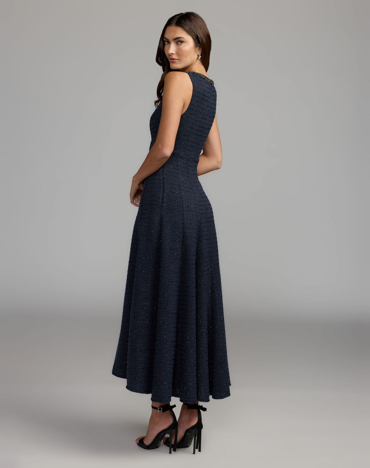 Navy Sleeveless A-Line Boucle Midi Dress - Contemporary Collection