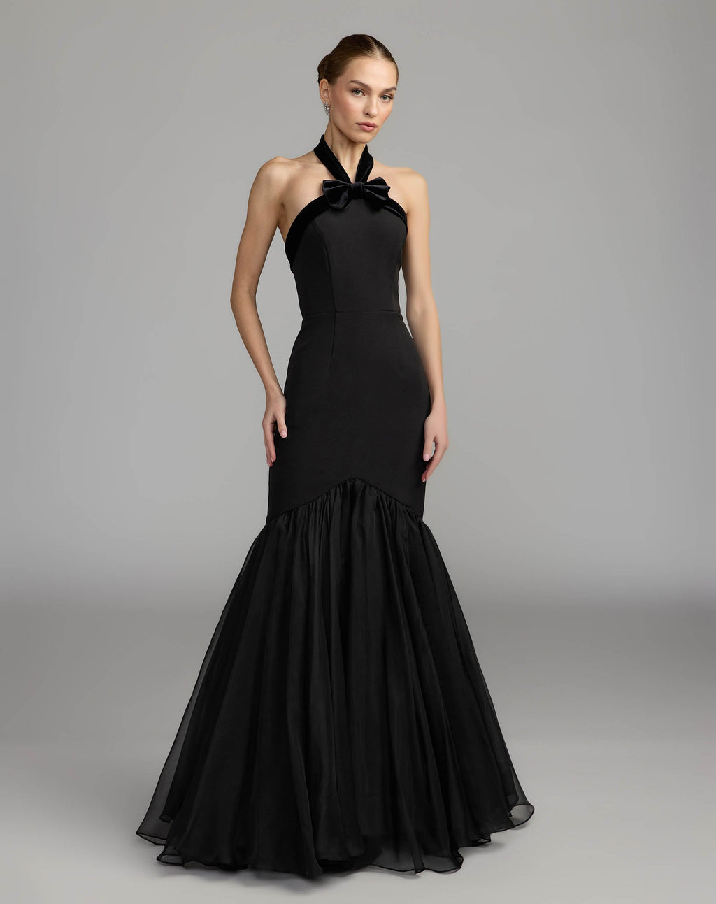 Black Halter Mermaid Gown With Bow - Contemporary Collection
