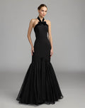 Black Halter Mermaid Gown With Bow - Contemporary Collection