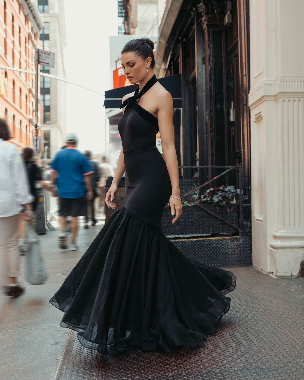 Black Halter Mermaid Gown With Bow - Contemporary Collection