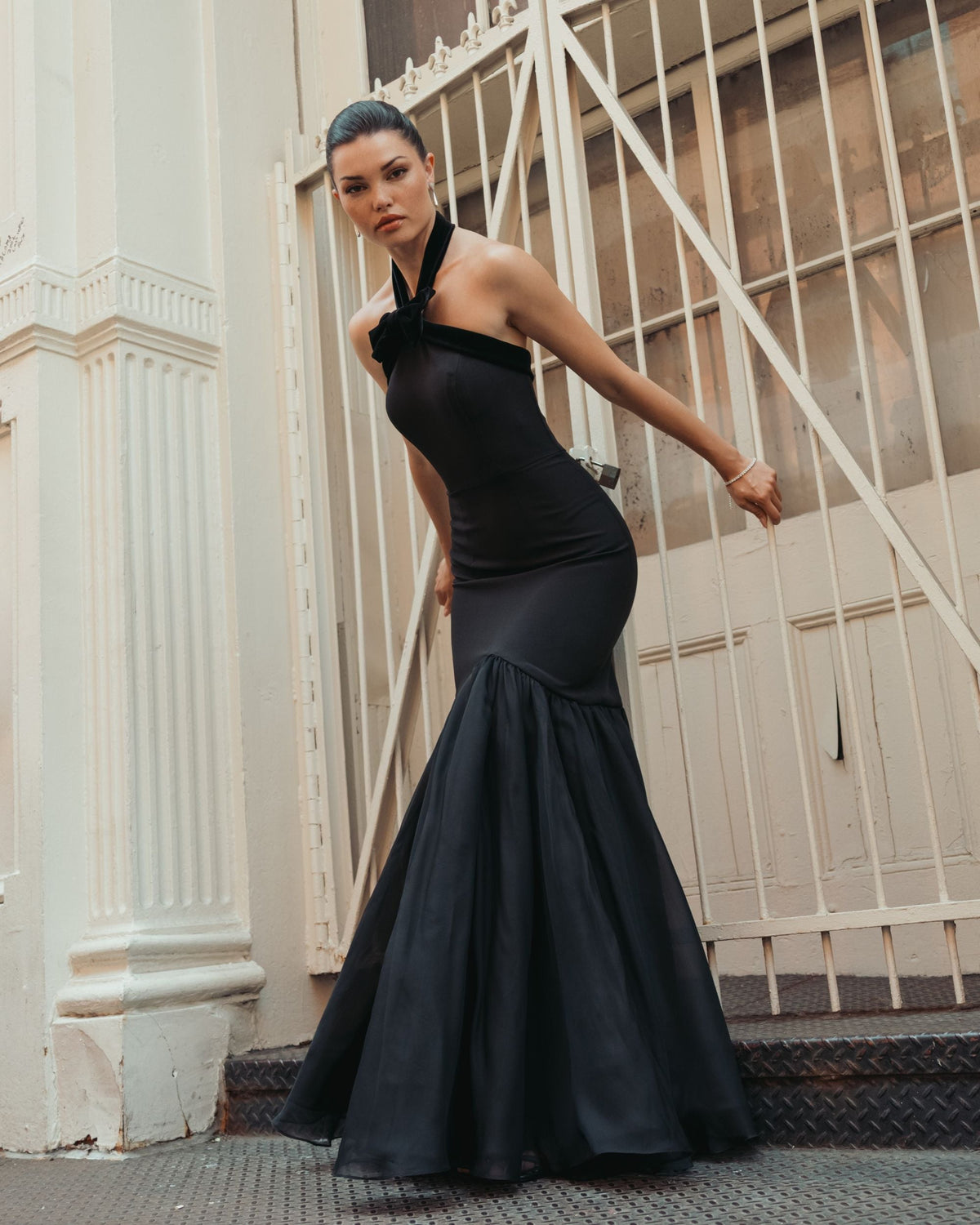 Black Halter Mermaid Gown With Bow - Contemporary Collection