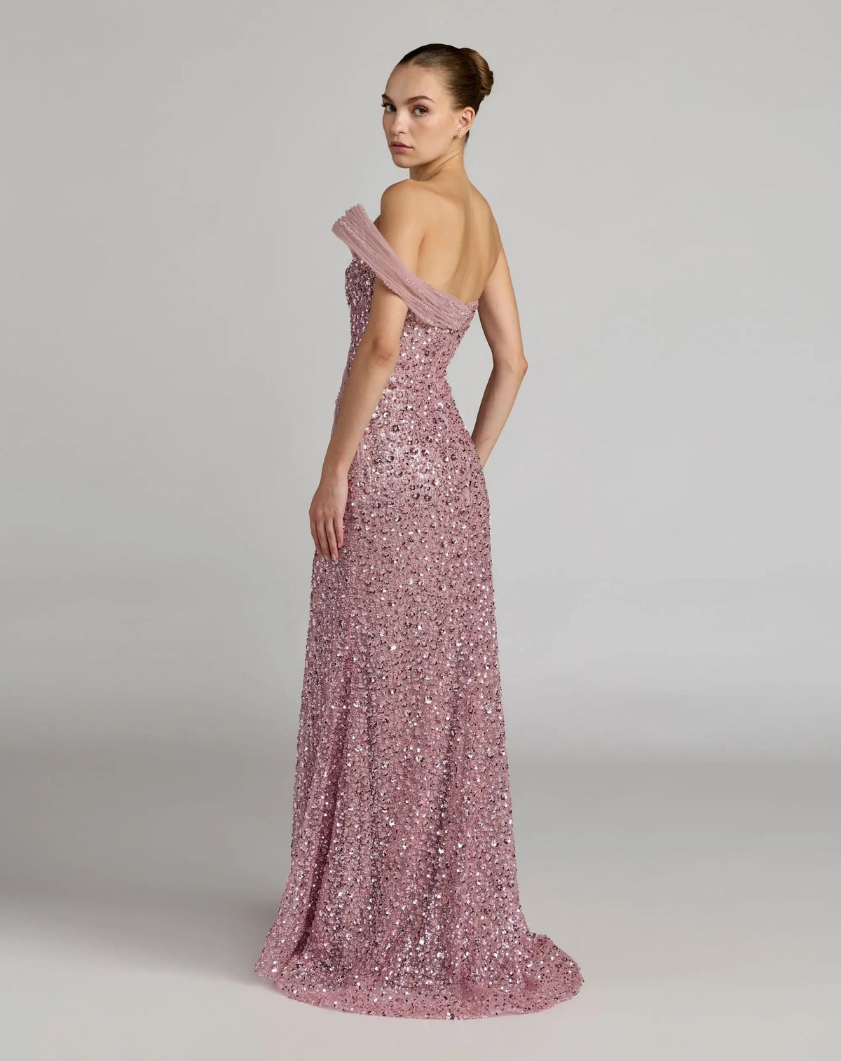 Pink Embellished Strapless Gown with Sculptural Drape - Designer Collection