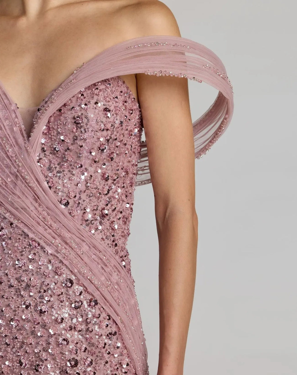 Pink Embellished Strapless Gown with Sculptural Drape - Designer Collection