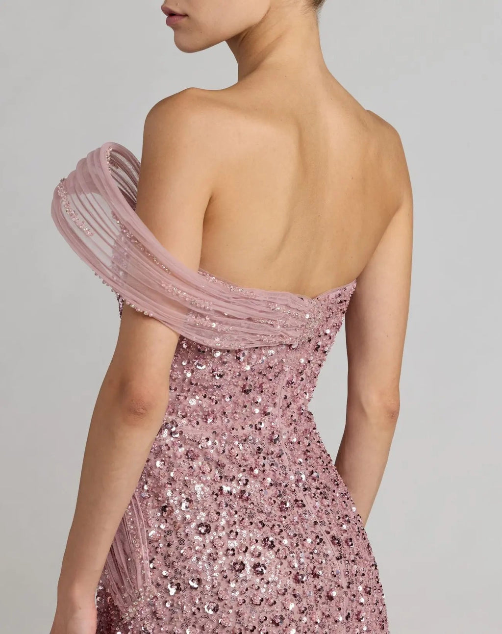 Pink Embellished Strapless Gown with Sculptural Drape - Designer Collection