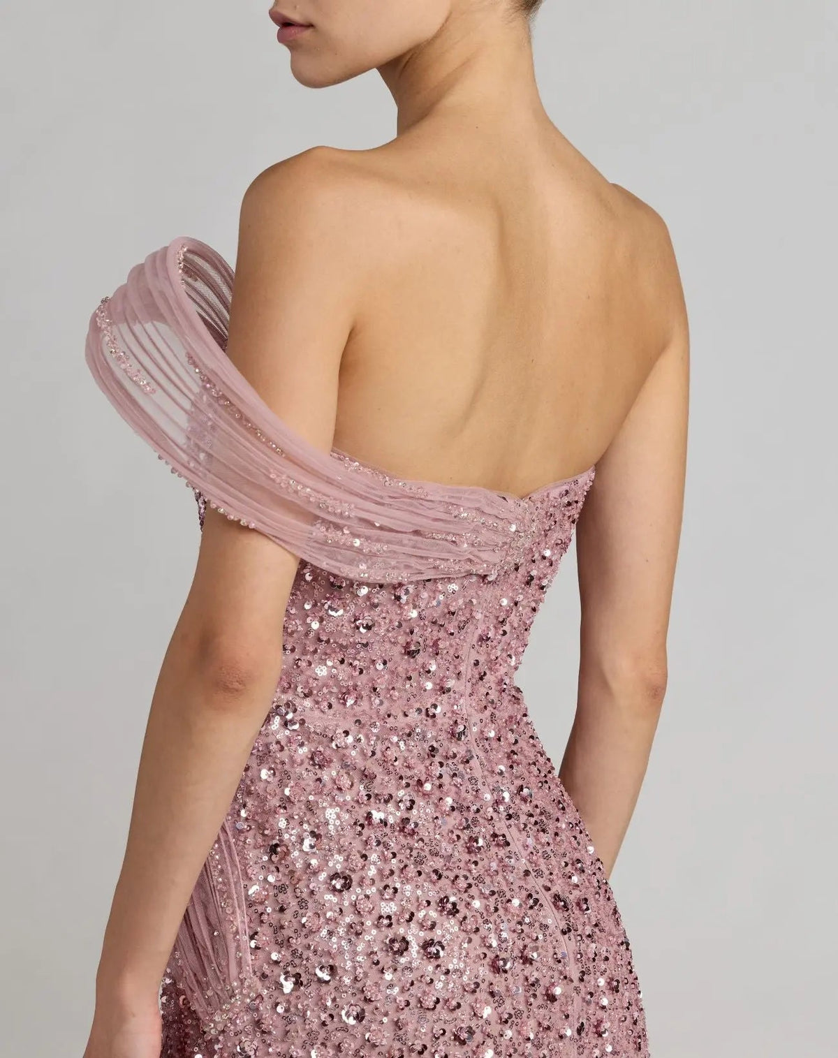 Pink Embellished Strapless Gown with Sculptural Drape - Designer Collection