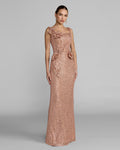 Light Pink Sequin Column Gown With 3D Flowers Contemporary Collection