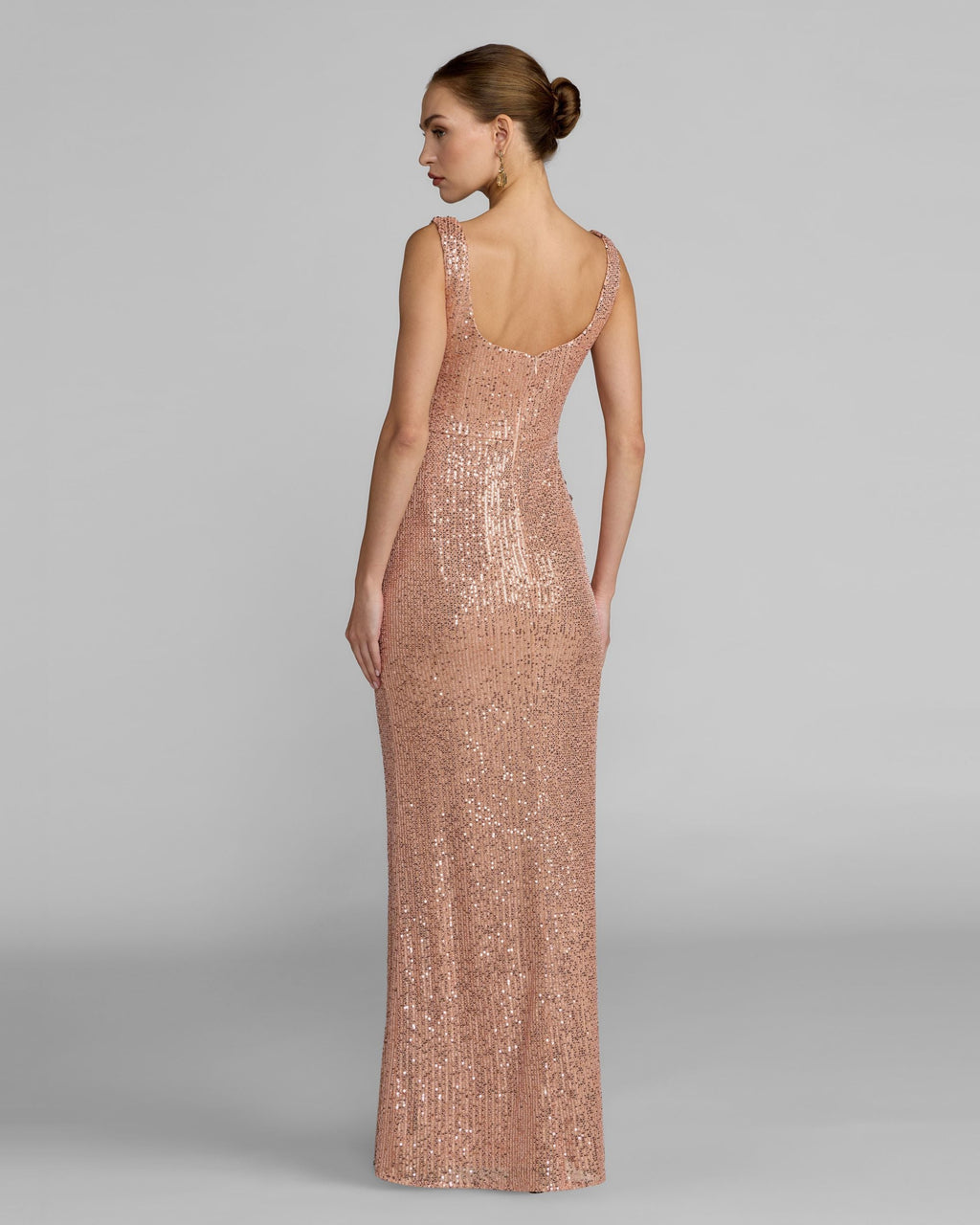 Light Pink Sequin Column Gown With 3D Flowers Contemporary Collection