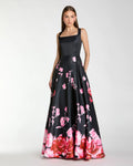 Black Square Neck Floral Print Ball Gown Contemporary Collection