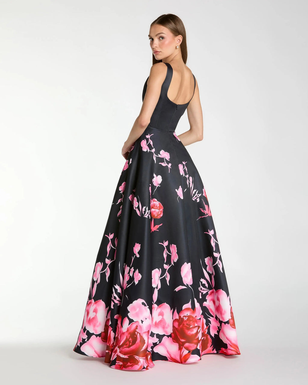Black Square Neck Floral Print Ball Gown Contemporary Collection