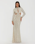 Ivory Long Sleeve Sequin Cutout Gown Contemporary Collection