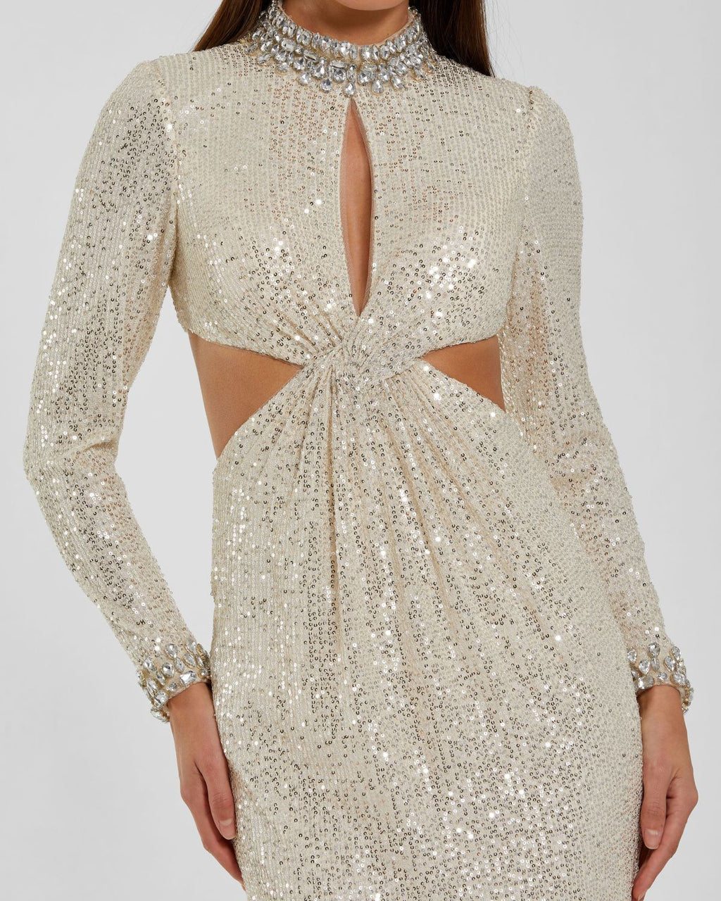 Ivory Long Sleeve Sequin Cutout Gown Contemporary Collection