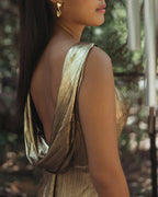 Gold Metallic Jersey Cowl Back Column Gown - Contemporary Collection
