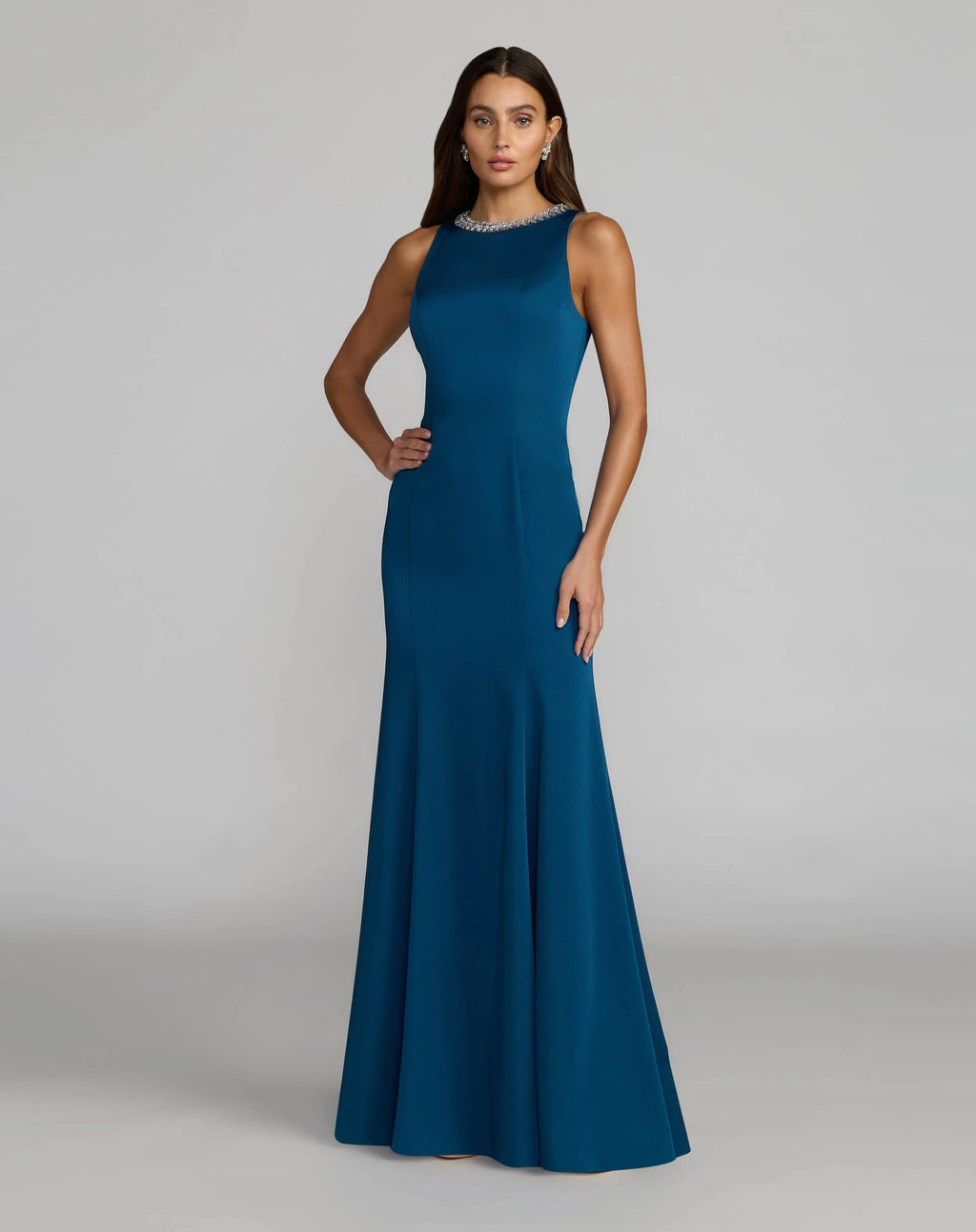 Blue Embellished Neck Trumpet Gown Contemporary Collection