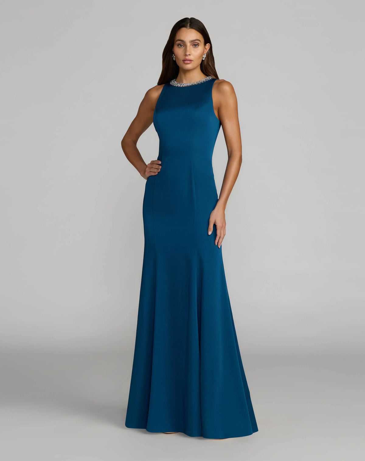 Blue Embellished Neck Trumpet Gown Contemporary Collection