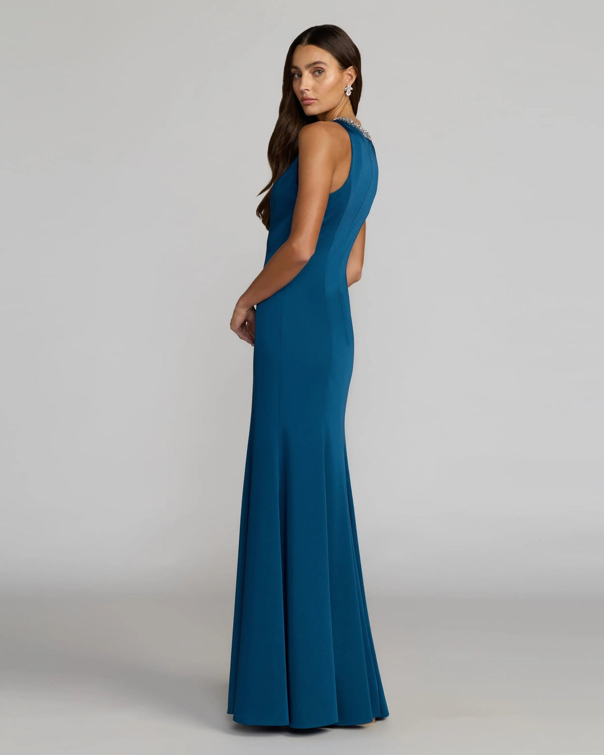 Blue Embellished Neck Trumpet Gown Contemporary Collection