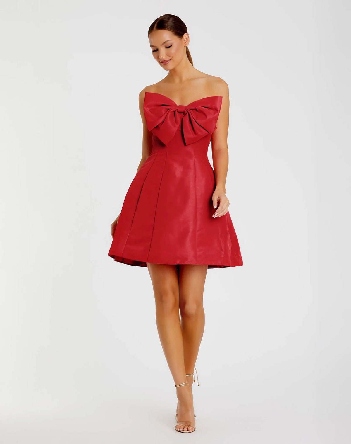 Red Strapless Oversized Bow Fit & Flare Mini Dress - Designer Collection