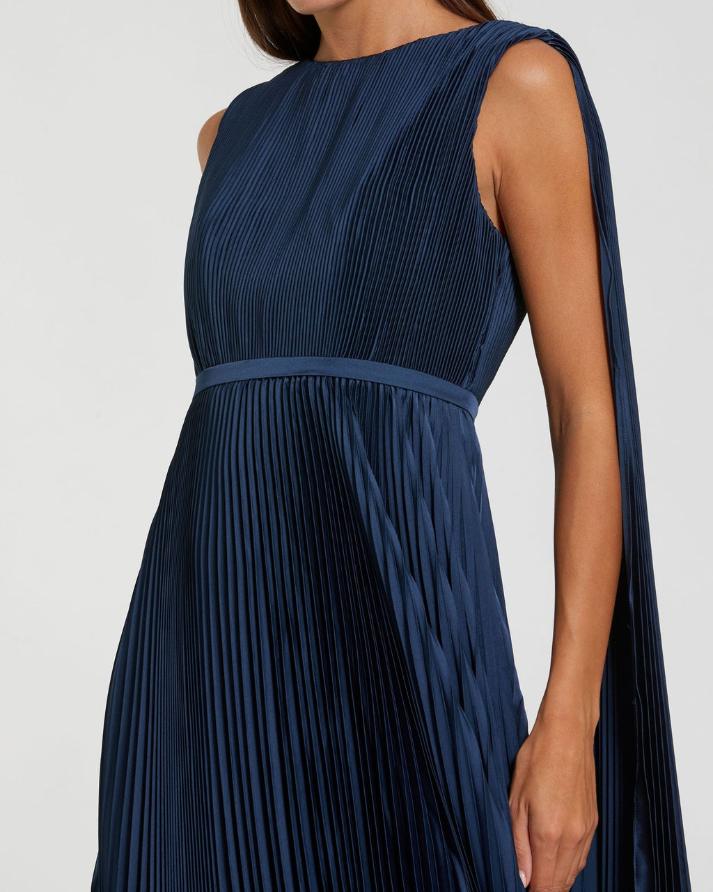 Navy Pleated Cape Back Gown Contemporary Collection