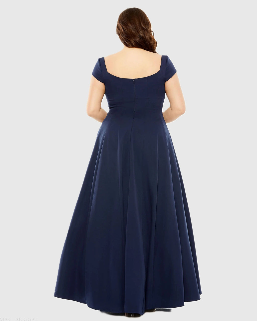 Navy Cap Sleeve Square Neck Ball Gown Designer Collection