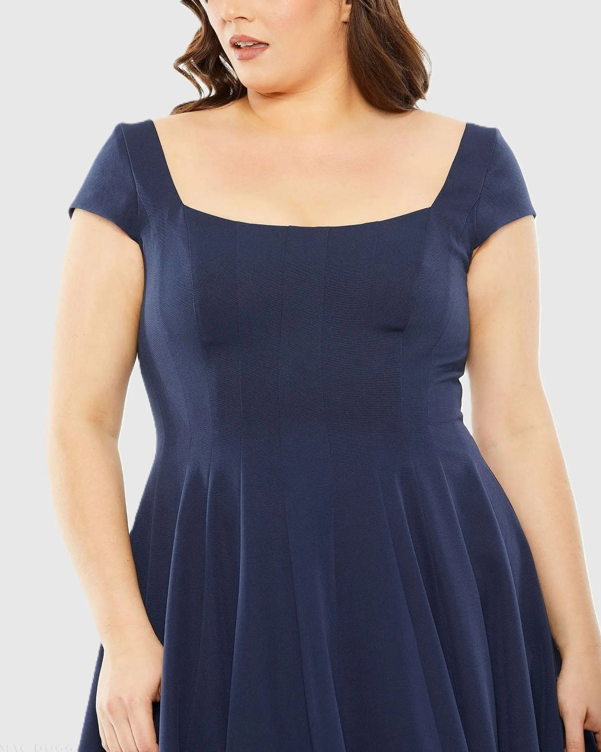Navy Cap Sleeve Square Neck Ball Gown Designer Collection