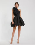 Black Taffeta One Shoulder Ruffle Bubble Mini Dress - Contemporary Collection