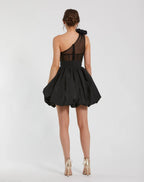 Black Taffeta One Shoulder Ruffle Bubble Mini Dress - Contemporary Collection
