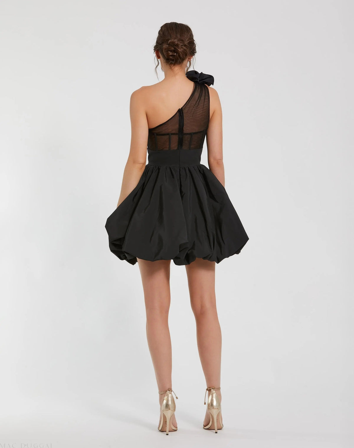 Black Taffeta One Shoulder Ruffle Bubble Mini Dress - Contemporary Collection