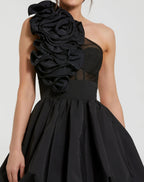 Black Taffeta One Shoulder Ruffle Bubble Mini Dress - Contemporary Collection