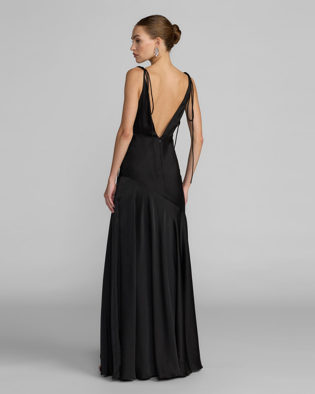 Black Charmeuse Cowl Gown With Thin Bow Straps Contemporary Collection