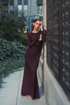 Purple Long Sleeve Fitted Jersey Gown With 3D Flowers - Contemporary Collection