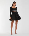 Black Long Sleeve Crepe Mini Dress With Jewel Detail - Contemporary Collection