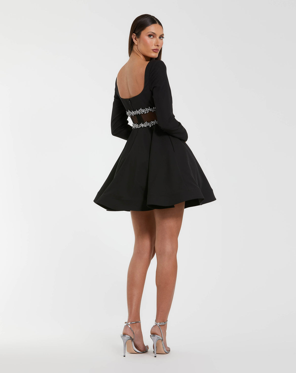 Black Long Sleeve Crepe Mini Dress With Jewel Detail - Contemporary Collection
