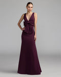 Purple Crepe Sleeveless V-Neck Gown with Bow Contemporary Collection