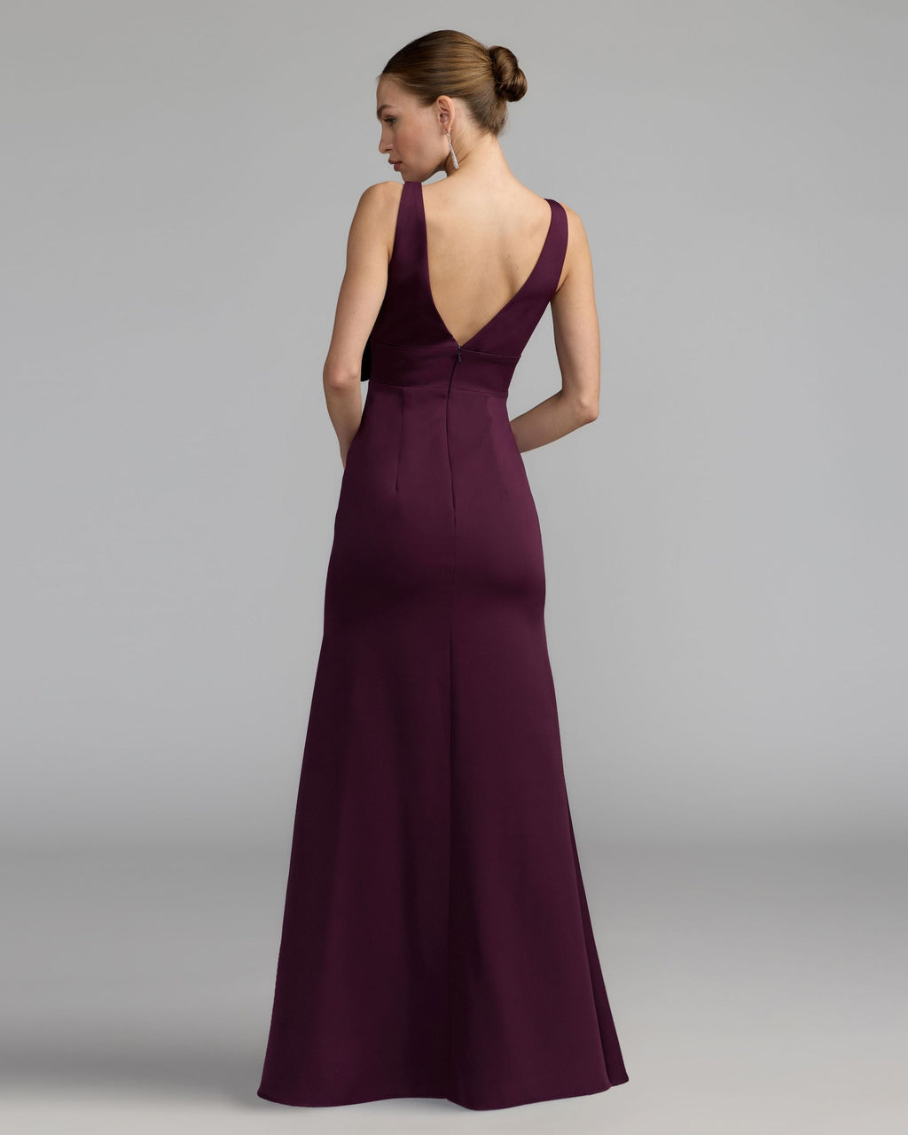 Purple Crepe Sleeveless V-Neck Gown with Bow Contemporary Collection