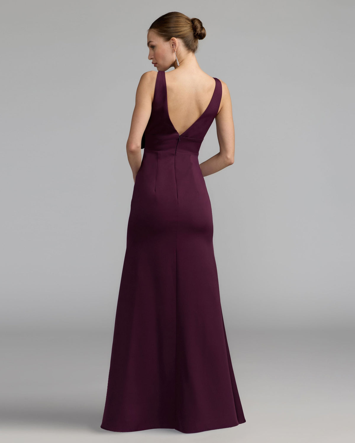 Purple Crepe Sleeveless V-Neck Gown with Bow Contemporary Collection