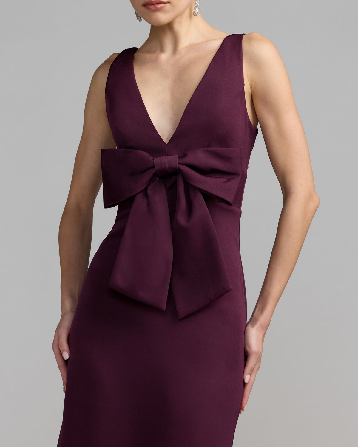 Purple Crepe Sleeveless V-Neck Gown with Bow Contemporary Collection