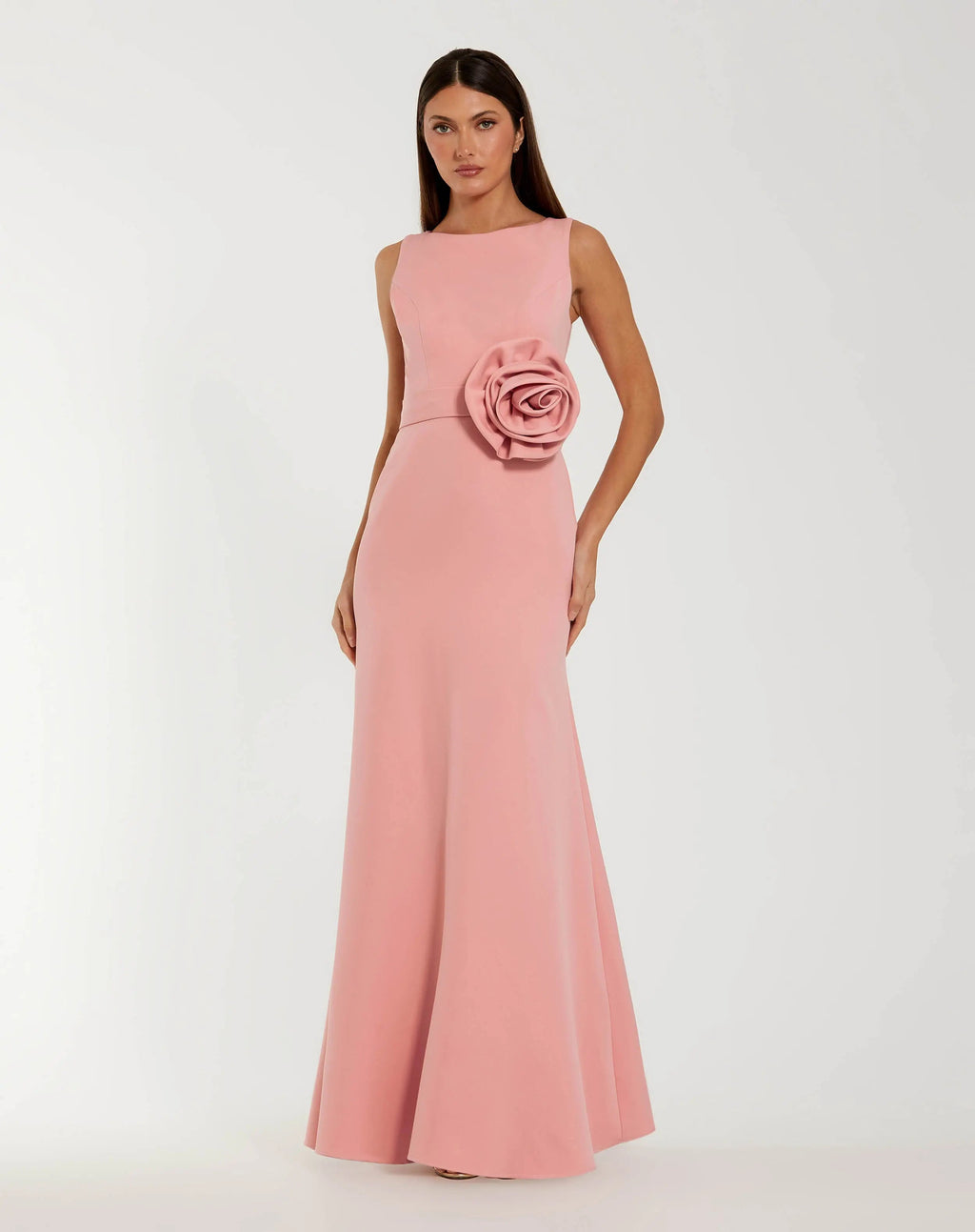 Pink Boat Neck Crepe A Line Gown With Flower Contemporary Collection