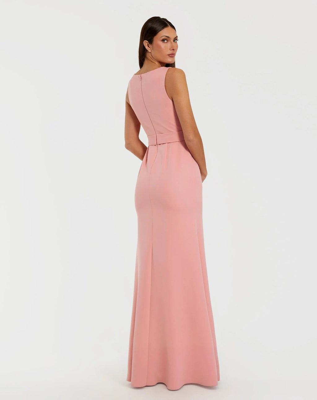 Pink Boat Neck Crepe A Line Gown With Flower Contemporary Collection