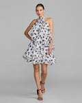 White Polka Dot Halter Neck Ruffle Mini Dress Contemporary Collection