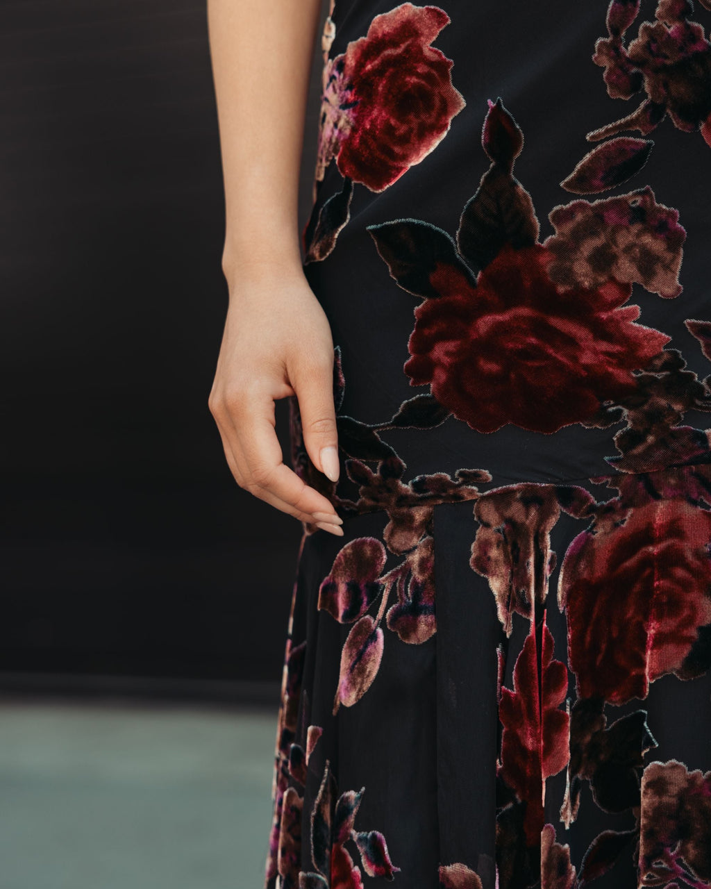 Multicolor Floral Velvet Mermaid Gown With Bows - Contemporary Collection