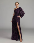 Amethyst One Shoulder Long Sleeve Burnout Velvet Gown - Contemporary Collection