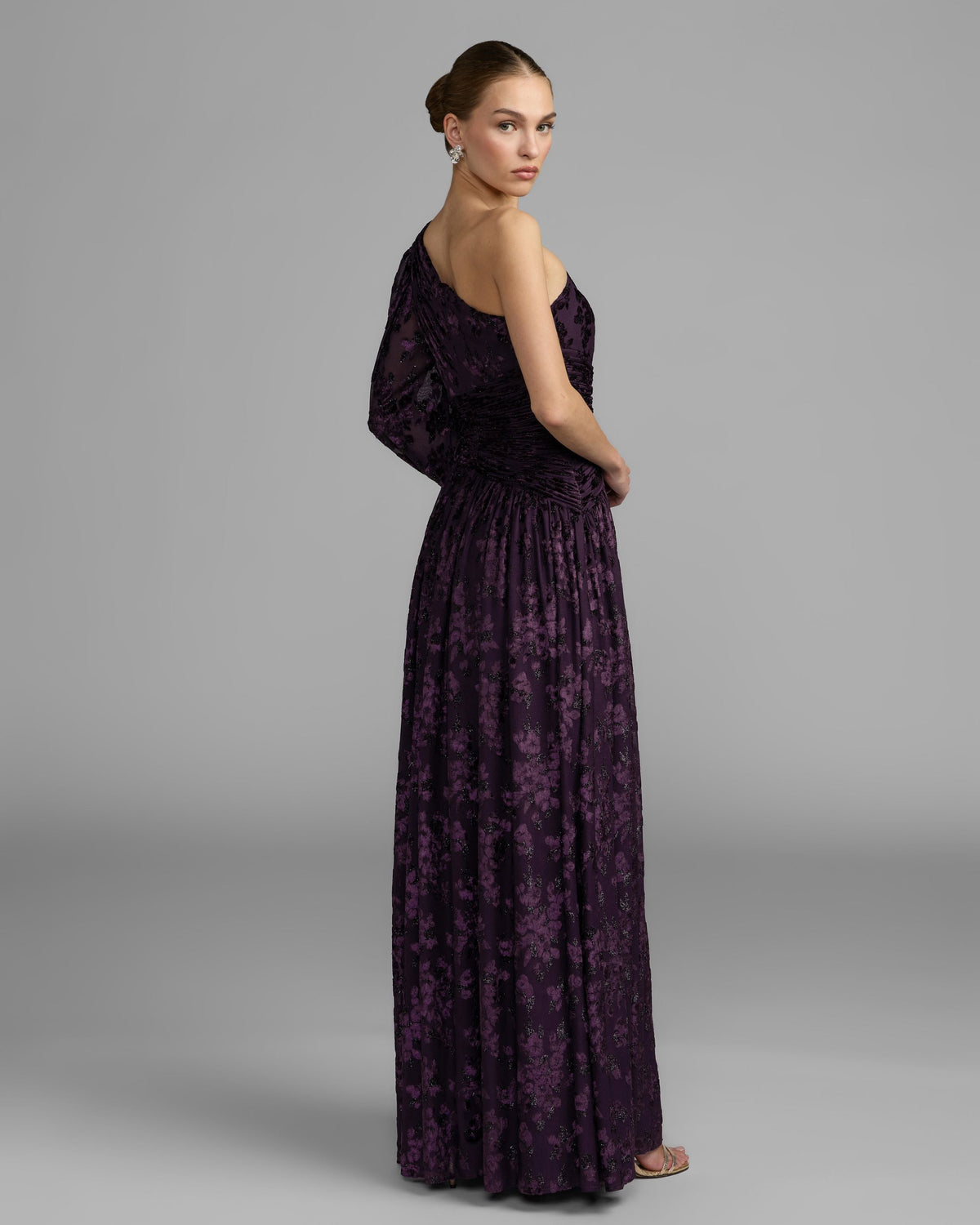 Amethyst One Shoulder Long Sleeve Burnout Velvet Gown - Contemporary Collection