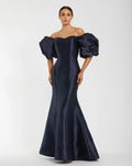 Navy Sweetheart Off The Shoulder Puff Sleeve Gown - Designer Collection
