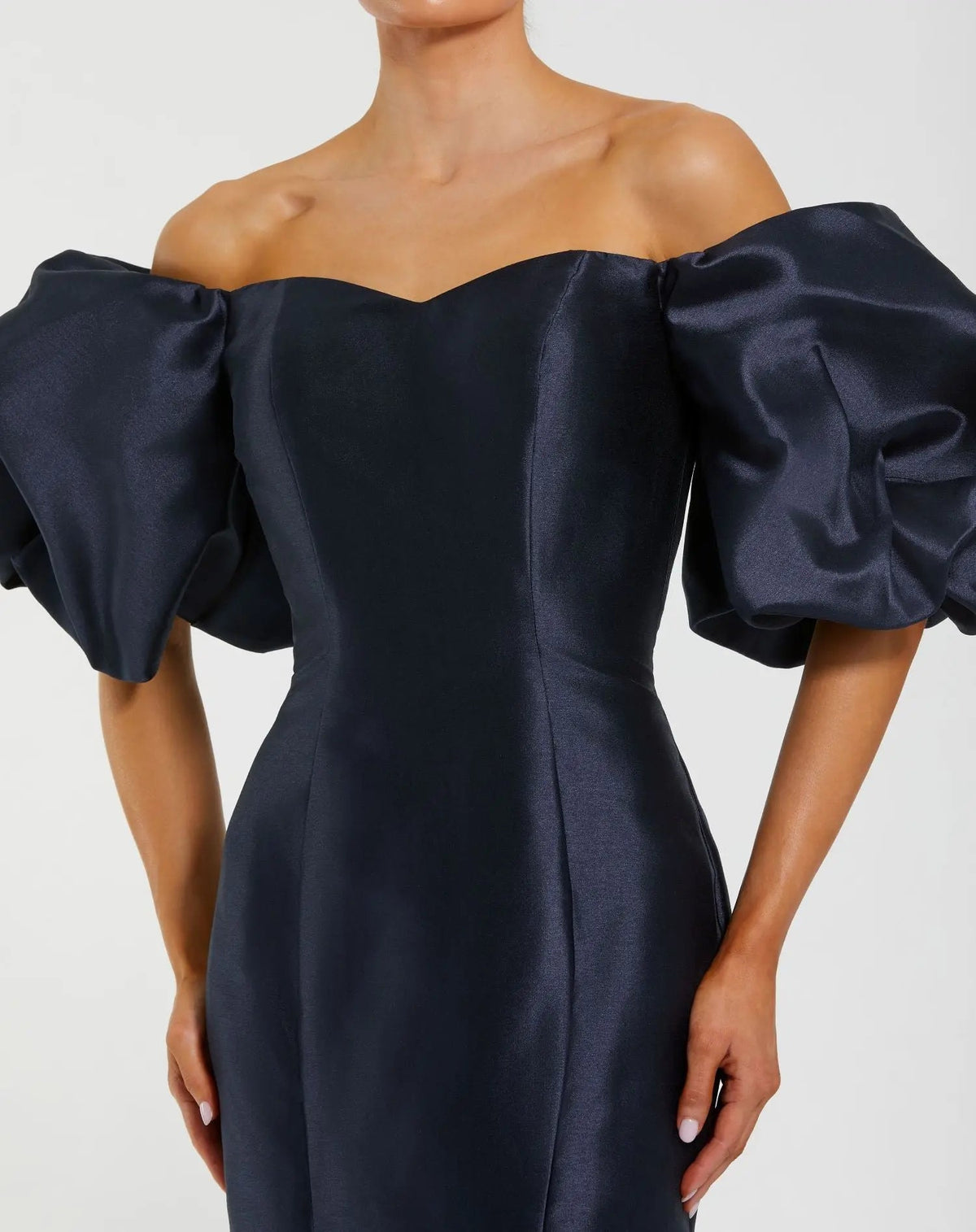 Navy Sweetheart Off The Shoulder Puff Sleeve Gown Designer Collection