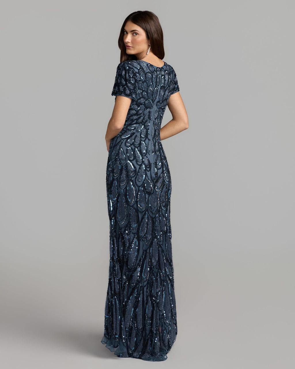 Blue Embellished Deep V Column Gown Designer Collection