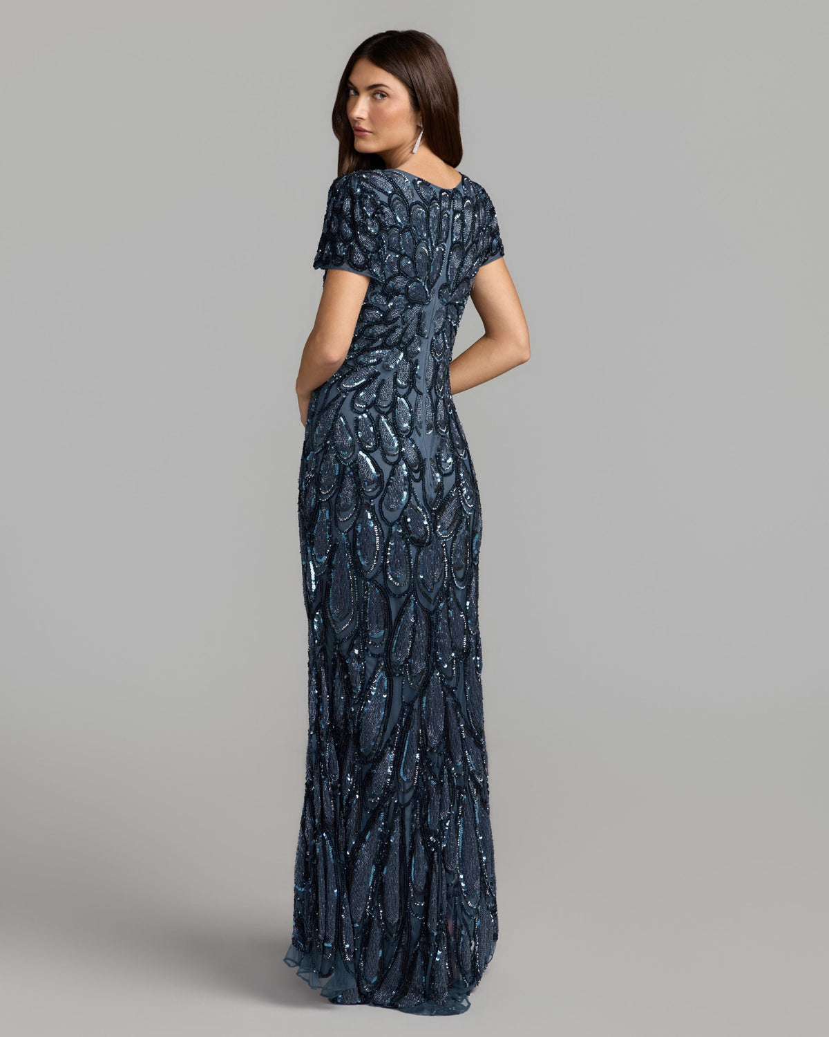 Blue Embellished Deep V Column Gown Designer Collection