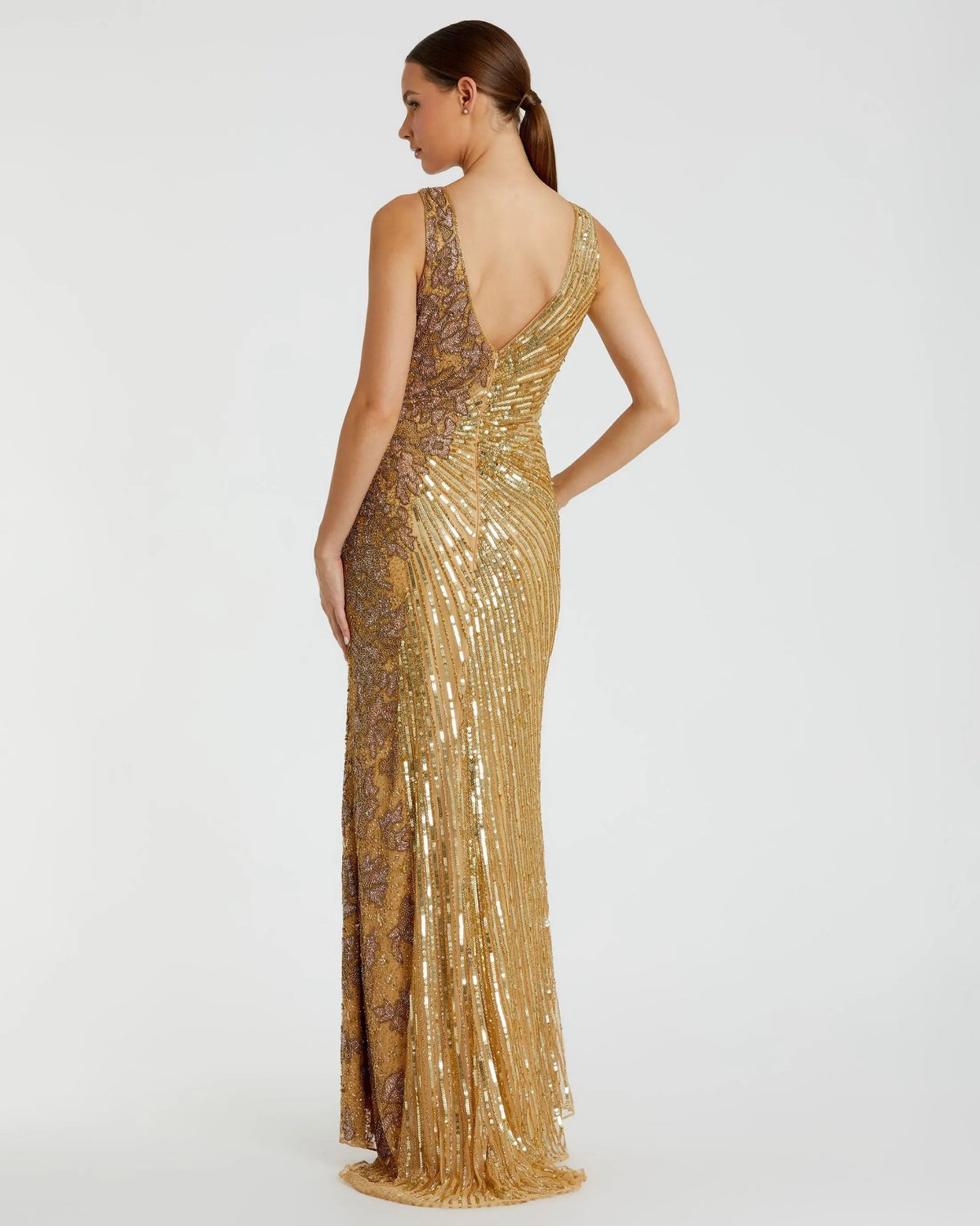 Gold Beaded Floral Sleeveless Gown - Designer Collection