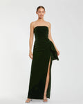 Green Strapless High Slit Draped Velvet Gown Contemporary Collection