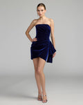 Blue Strapless Velvet Wrap Mini Dress - Contemporary Collection