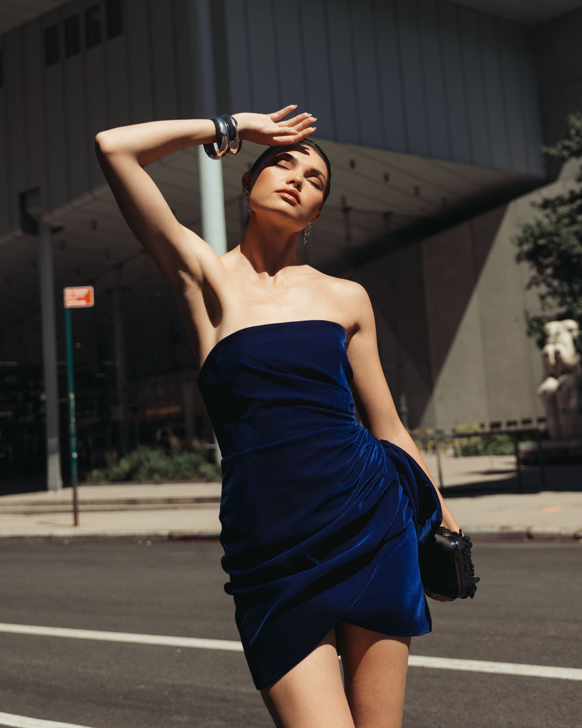Blue Strapless Velvet Wrap Mini Dress - Contemporary Collection